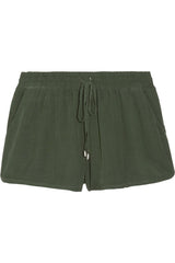 Washed-twill drawstring shorts